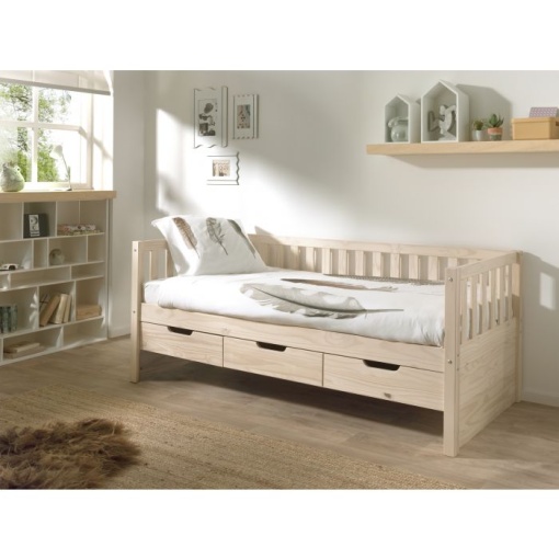 Pat Cabină Fritz 90x200 cm cu Sertare, pentru Copii, Pin Lăptos – Vipack