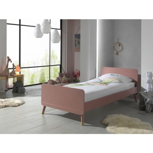 Pat Single pentru Copii, 90x200 cm, Roz (Pin Masiv și MDF) – Billy – Vipack