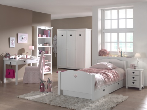 Set Complet Mobilier Cameră Copii AMORI, 6 Piese, Alb, Design Romantic – Vipack
