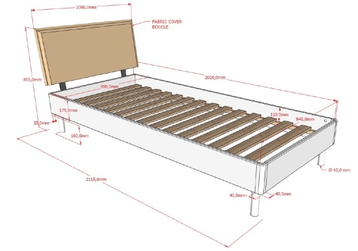 Set FORREST BEECH din fag lăcuit în alb include un Pat copii cu tetieră bouclé (90 x 200 cm), noptieră, Dulap camera copii cu 3 uși și birou.