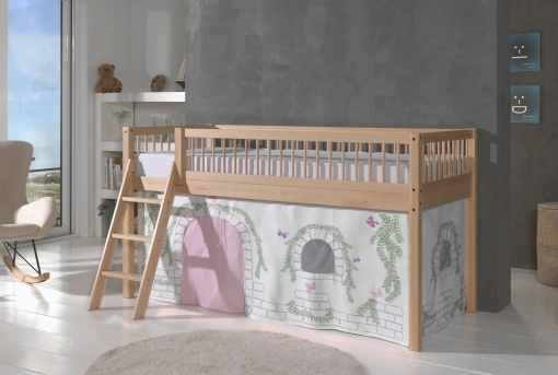 This FORREST BEECH combination in natural beech consists of a mid-high sleeper bed (90 x 200 cm) and a matching textile set.