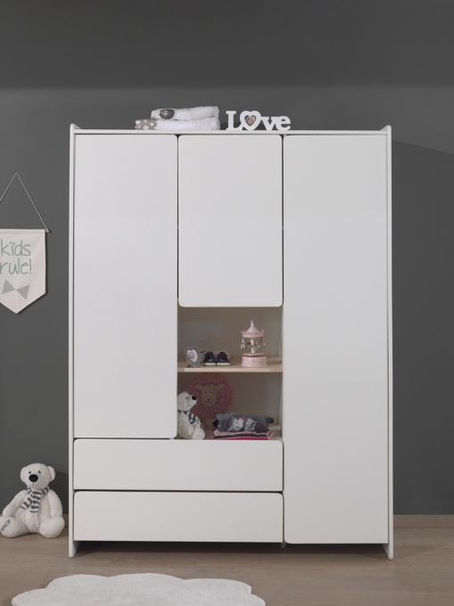 Dulap Kiddy cu 3 Uși și 2 Sertare, pentru Camera Copii, Alb – Vipack