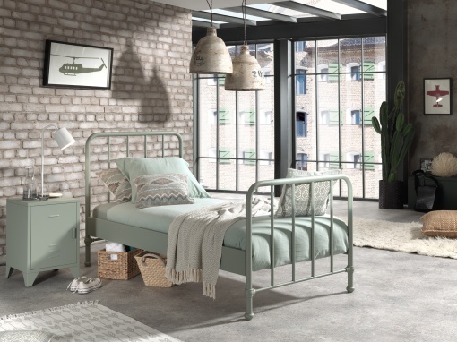 Set Pat Metalic și Noptieră, Verde Olive, 90 x 200 cm (Metal) – BRONXX – Vipack