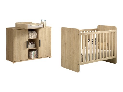 Set SAM este format dintr-un Pat copii convertibil (60 x 120 cm + 90 x 200 cm) și o comodă cu 3 sertare și un schimbător.