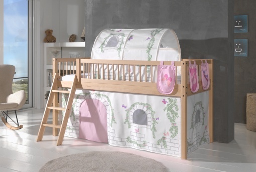 This FORREST BEECH combination in natural beech consists of a mid-high sleeper bed (90 x 200 cm) and a matching textile set.