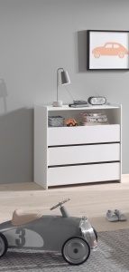 Comodă Kiddy cu 3 Sertare, pentru Camera Copii, Alb – Vipack