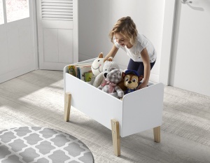 Cutie pentru Jucării Kiddy, cu 3 Compartimente și Picioare din Pin Masiv, Alb – Vipack