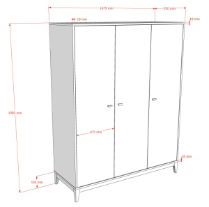 ILYAS 3 DOOR WARDROBE WALNUT - Img 3