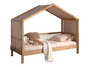 Pat Căsuță Forrest Oak pentru Camera Copii, 90x200 cm, cu Set Textil Inclus, din Lemn Masiv de Stejar, Natur – Vipack - Img 3