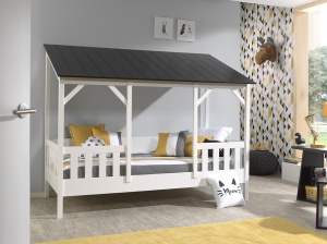 Pat Căsuță Housebed 90x200 cm cu Acoperiș Negru, pentru Copii, Alb – Vipack - Img 2