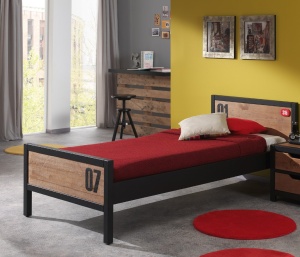 Pat Copii ALEX, 90x200 cm, Somieră Inclusă, Pin Masiv și Metal Negru – Vipack - Img 1
