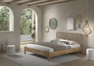 Pat dublu OLIVE, 180 x 200 cm, cu tăblie cu lamele rotunjite și aspect lemn de stejar, design modern, fără somieră inclusă, cu noptieră cu două rafturi deschise – Vipack - Img 5
