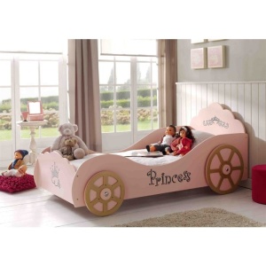 Pat Mașină Princess Pinky pentru Copii, 90x200 cm, Roz (MDF) – Auto – Vipack - Img 1