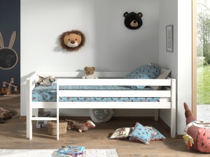 Pat Pino pentru copii cu scară, alb, 90x200 cm, înălțime 85 cm – Vipack - Img 2