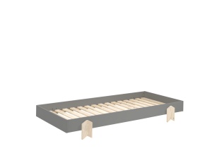 Pat stivuibil pentru copii MODULO, din MDF și pin masiv, cu somieră cu lamele inclusă și picioare solide tip săgeată – Vipack - Img 2
