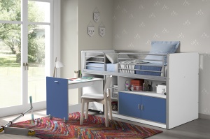 Pat Supraetajat cu Birou Extensibil și Spații de Depozitare, Albastru (Metal și PAL) – Bonny – Vipack
