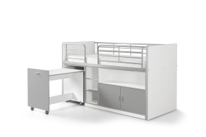 Pat Supraetajat cu Birou Extensibil și Spații de Depozitare, Gri (Metal și PAL) – Bonny – Vipack - Img 2