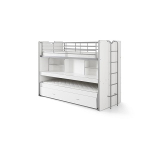 Pat Supraetajat cu Pat Suplimentar și Birou Extensibil, Alb, 90 x 200 cm (Metal și PAL) – Bonny – Vipack - Img 3
