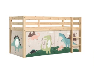 Pat supraetajat PINO, natur lăcuit, cu perdea de joacă DINO – Vipack - Img 2