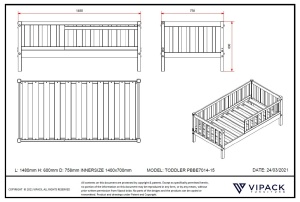 Pat Toddler gri pentru copii mici, 70 x 140 cm, cu laturi înalte pentru siguranță – Vipack - Img 3