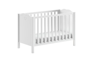 Pătuț Bebeluși AMORI, 60x120 cm, Alb (Pin Masiv și MDF), Design Romantic – Vipack - Img 5