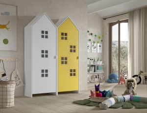 Set 2 Dulapuri pentru Copii Căsuță, Alb și Galben, (MDF) – CASAMI BRUGES – Vipack - Img 1