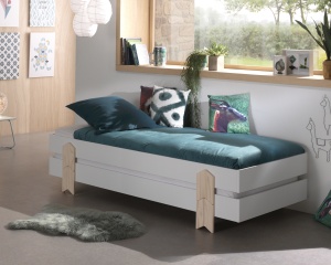 Set 2 paturi stivuibile copii MODULO alb, din MDF și pin masiv, cu somiere cu lamele incluse – Vipack - Img 6