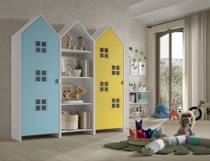 Set 3 Dulapuri pentru Copii Căsuță, Albastru și Galben, (MDF) – CASAMI BRUGES – Vipack - Img 1