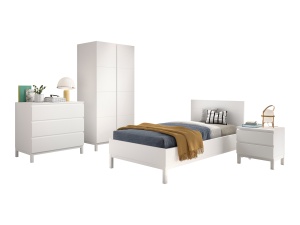 Set Complet Mobilier Cameră Copii EVA: Pat 90x200 cm, Noptieră, Dulap 2 Uși și Comodă, Alb – Vipack - Img 6