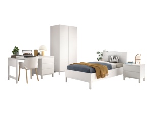 Set Complet Mobilier Cameră Copii EVA: Pat 90x200 cm, Noptieră, Dulap 2 Uși și Birou cu Sertare, Alb – Vipack - Img 6