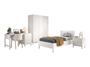 Set Complet Mobilier Cameră Copii Eva: Pat 90x200 cm, Noptieră, Dulap 3 Uși și Birou cu Sertare, Alb – Vipack - Img 6
