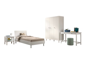 Set Complet Mobilier Camera Copii Forrest Beech, Pat 90x200 cm, Dulap, Noptieră și Birou, din Lemn de Fag Lăcuit Alb – Vipack - Img 6