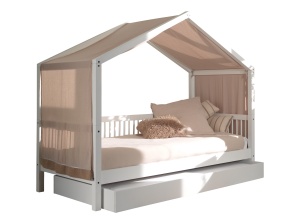 Set Complet: Pat Căsuță Forrest Beech pentru Camera Copii, 90x200 cm, cu Sertar Pat și Set Textil, din Lemn Masiv de Fag, Alb – Vipack - Img 5
