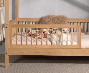 Set Complet: Pat Căsuță Forrest Oak pentru Camera Copii, 90x200 cm, cu Sertar Pat, Barieră de Siguranță Suplimentară și Set Textil, din Lemn Masiv de Stejar, Natur – Vipack - Img 4