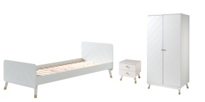 Set Dormitor Complet pentru Copii, 3 Piese, 90x200 cm, Alb Satinat (Pin Masiv și MDF) – Billy – Vipack - Img 2