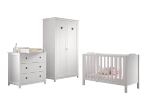 Set Mobilier AMORI Cameră Bebeluși, 3 Piese, Alb (Pin Masiv și MDF), Design Romantic – Vipack - Img 2