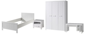Set Mobilier Cameră Copii ERIK: Pat 90x200 cm, Dulap 3 Uși, Birou și Noptieră, Alb – Vipack - Img 6