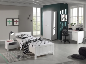 Set Mobilier Cameră Copii ERIK: Pat 90x200cm, Dulap cu 2 Uși, Birou și Noptieră, Alb – Vipack