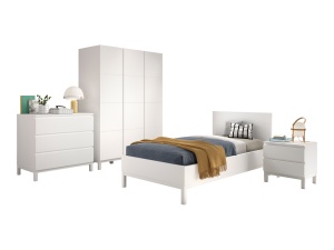 Set Mobilier Cameră Copii EVA: Pat 90x200 cm, Noptieră, Dulap 3 Uși și Comodă, Alb – Vipack - Img 6