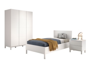 Set Mobilier Cameră Copii EVA: Pat 90x200 cm, Noptieră și Dulap 3 Uși, Alb – Vipack - Img 5