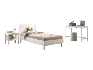 Set Mobilier Camera Copii Forrest Beech, Pat 90x200 cm, Noptieră și Birou, din Lemn de Fag Lăcuit Alb – Vipack - Img 5