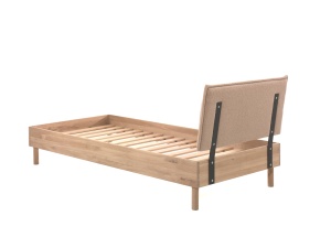 Set Mobilier Camera Copii Forrest Oak, Pat 90x200 cm cu Tăblie Textilă, Dulap cu 3 Uși și Noptieră, din Lemn de Stejar, Natur – Vipack - Img 8
