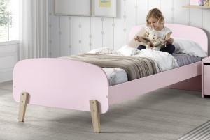 Set Mobilier Kiddy pentru Camera Copii – Pat 90x200 cm, Noptieră, Bară Siguranță, Cutie Jucării & 2 Polițe Perete – Roz Pal – Vipack