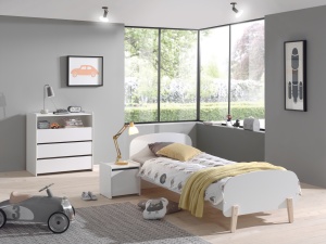 Set Mobilier Kiddy pentru Camera Copii – Pat 90x200 cm, Noptieră și Comodă – Alb – Vipack