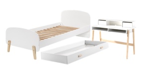 Set Mobilier Kiddy pentru Camera Copii – Pat 90x200 cm, Sertar Pat & Birou – Alb – Vipack - Img 6