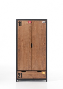 Set Mobilier pentu Copii ALEX, 5 Piese, Pat 90x200 cm, Pin Masiv cu Metal Negru – Vipack - Img 8
