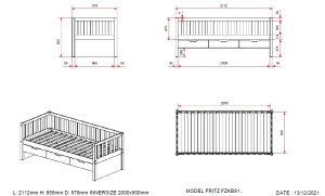Set Pat Cabină Fritz 90x200 cm cu Sertare, pentru Copii, Alb – Vipack - Img 4