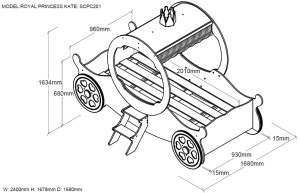Set Pat Calească Royal Princess Kate și Saltea pentru Copii, 2 Piese, Roz (MDF) – Auto – Vipack - Img 4