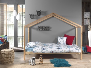 Set Pat Căsuță cu Saltea, Natur, 90 x 200 cm, Pin Masiv – Dallas – Vipack