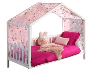 Set Pat Căsuță pentru copii, cu Perdea Fluturi, Alb, 90 x 200 cm, Pin Masiv – Dallas – Vipack - Img 2